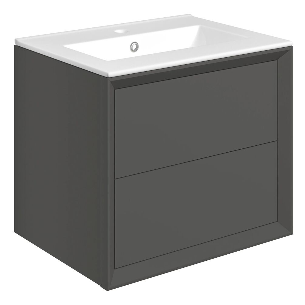 Apex Air Matt Clay 615mm Wall Hung 2 Drawer Vanity Unit & Basin Cut Out
